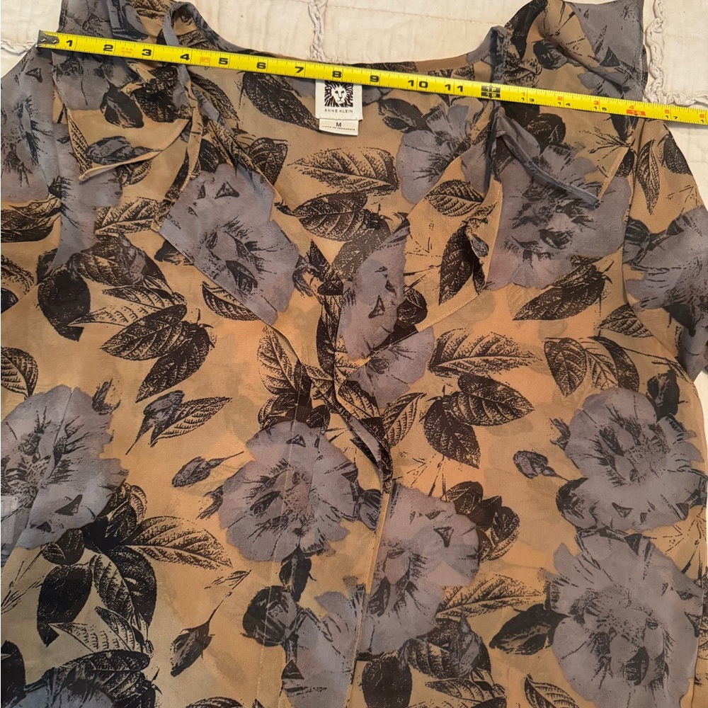 Anne Klein Floral Sheer Blouse - Brown and Gray - Picture 6 of 9